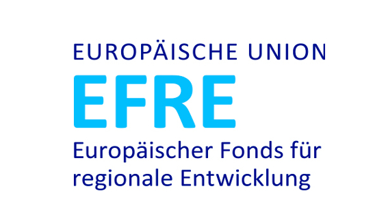 "Logo der Europäischen Union: EFRE - Europäischer Fonds für regionale Entwicklung. Das Logo zeigt den Namen des Fonds in Deutsch, wobei 'EFRE' in größeren, blauen Buchstaben hervorgehoben wird."