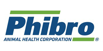 Logo der Firma Phibro Animal Health Corporation mit dem Schriftzug „Phibro“ in Blau und „ANIMAL HEALTH CORPORATION“ in Grün darunter.