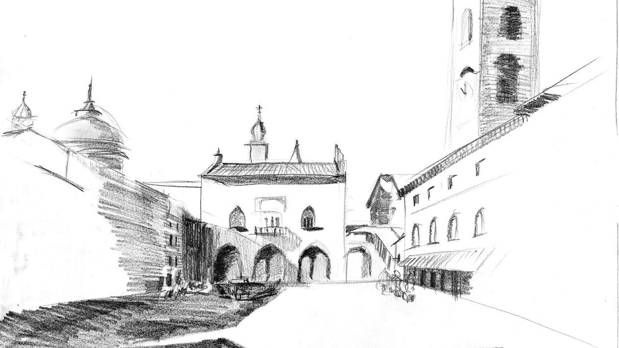 Domplatz Bergamo - Architekturzeichnung Waldemar Strohscherer