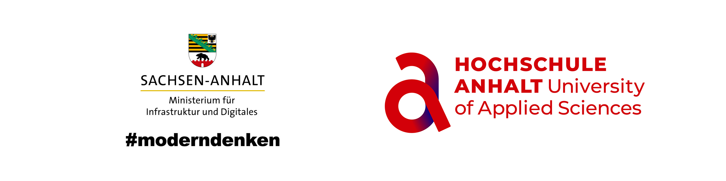 Logo des Ministeriums für Infrastruktur und Digitales Sachsen-Anhalt neben dem Logo der Hochschule Anhalt – University of Applied Sciences mit dem Hashtag #moderndenken.