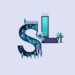 Ein stilisiertes, großes „S“ aus blauen und grünen Linien, das eine Person zeigt, die auf einem Stuhl sitzt und an einem Laptop arbeitet, umgeben von abstrakten, digitalen Elementen wie Wellen und Punkten.