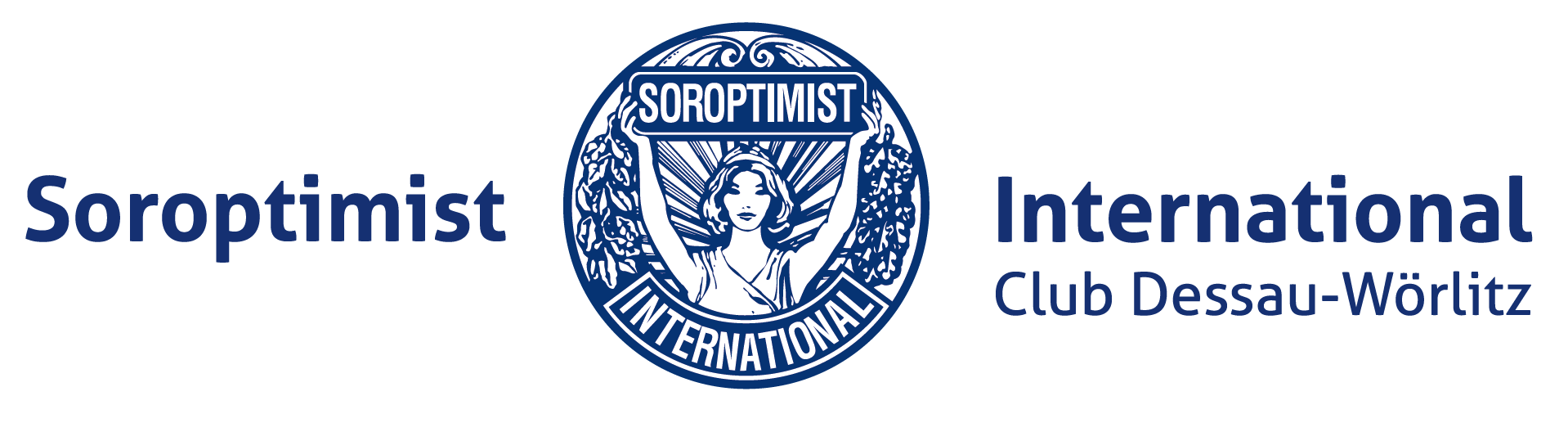 Logo des Soroptimist International Clubs Dessau-Wörlitz mit einem Kreisemblem, das eine Frau mit ausgebreiteten Flügeln zeigt, umgeben von der Aufschrift Soroptimist International.