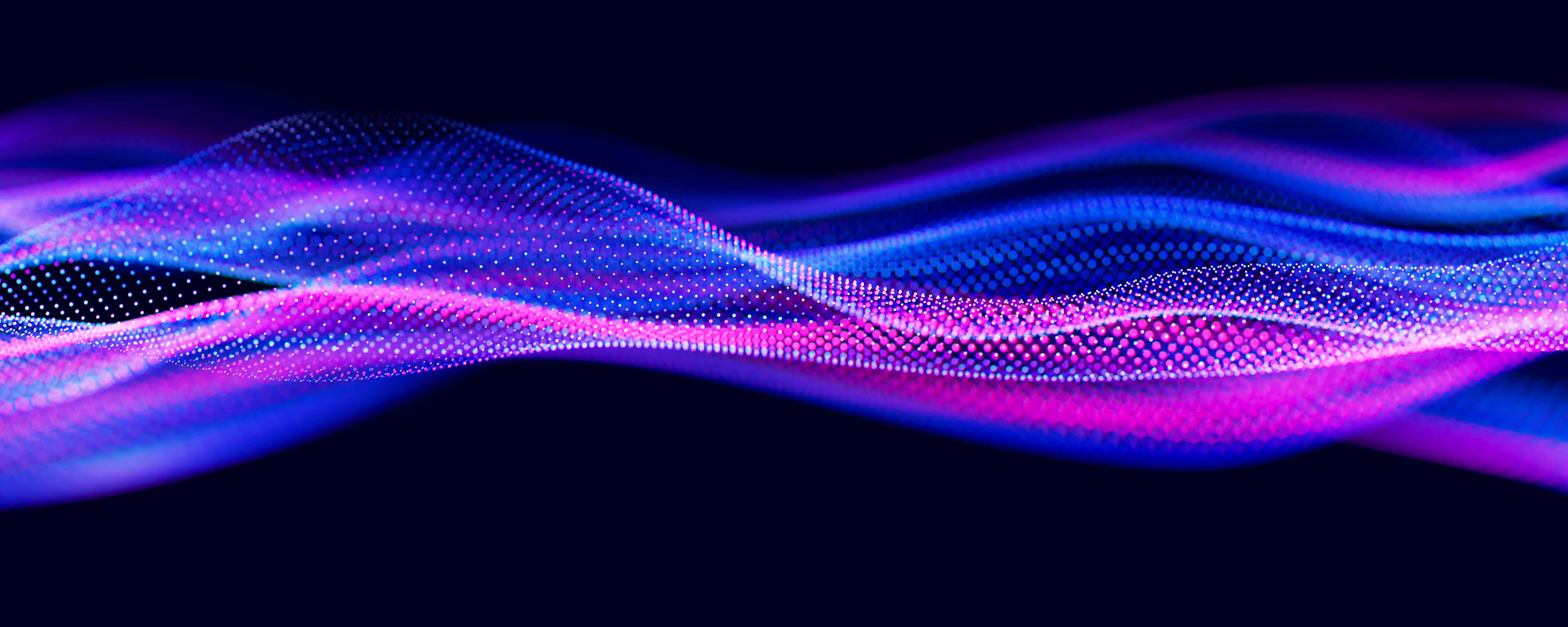 Abstrakte Welle aus Partikeln. Konzept des digitalen Big-Data-Flusses. LLM-Lernprozess, KI-Technologie. Quantencomputing. 3D-Rendering-Illustration