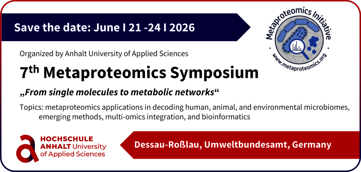 Save The date Logo: 7th Metaproteomics Symposium, When: 21-24th June 2026, Where? Dessau Umweltbundesamt