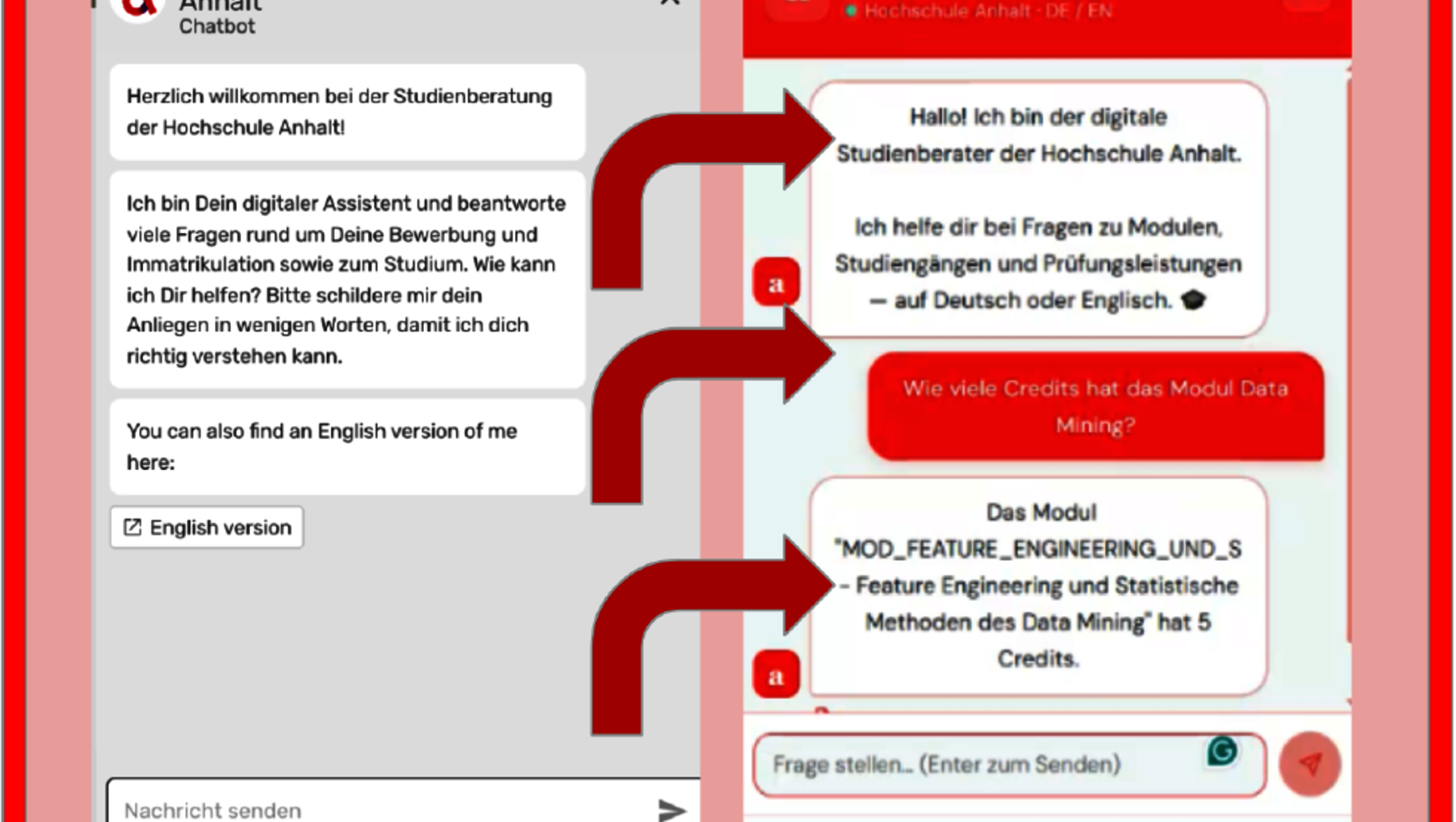 Prototyp eines Chatverlaufs zur Studienberatung