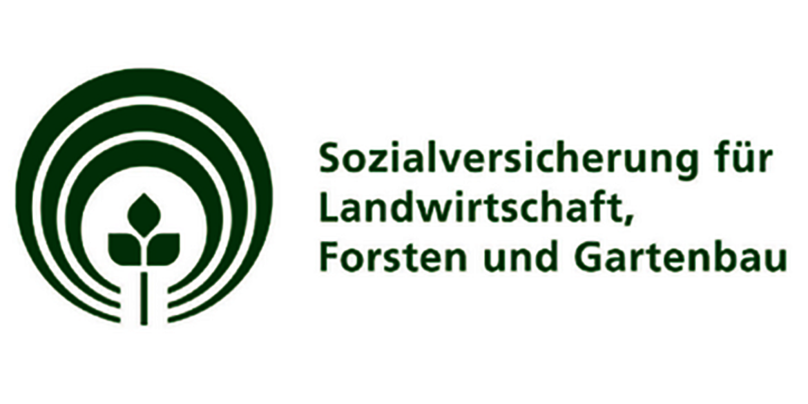 Logo der Sozialversicherung für Landwirtschaft, Forsten und Gartenbau mit grünem Symbol aus konzentrischen Kreisen und einem stilisierten Pflanzenspross in der Mitte.