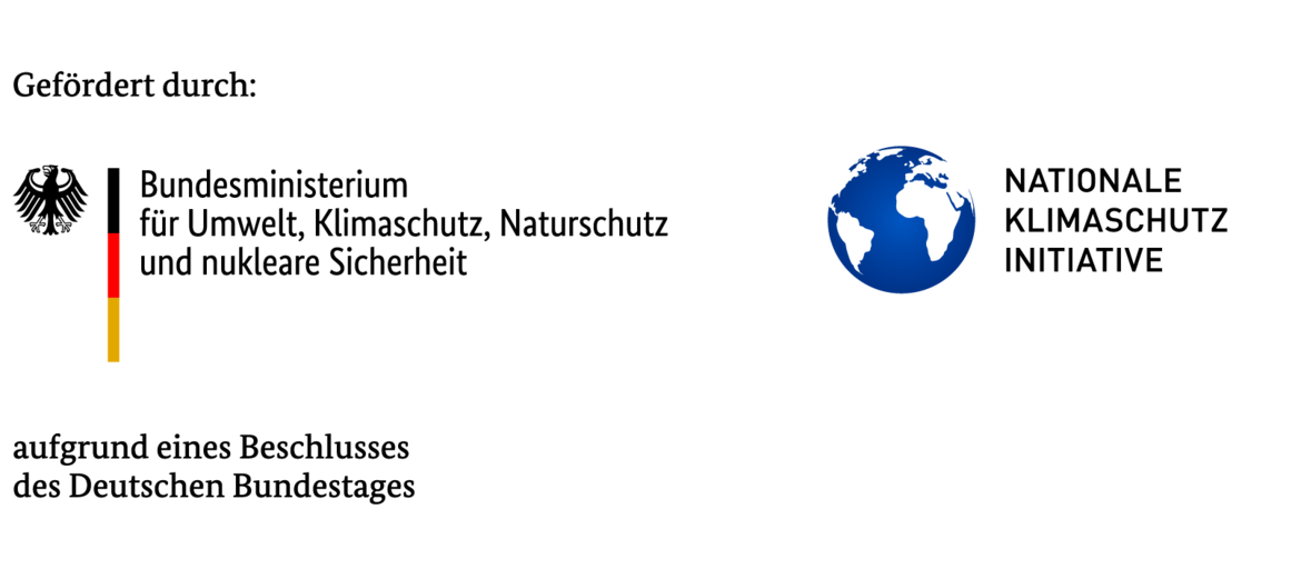 Logo des Bundesministeriums für Umwelt, Klimaschutz, Naturschutz und nukleare Sicherheit mit dem Zusatz „gefördert aufgrund eines Beschlusses des Deutschen Bundestages“ sowie das Logo der Nationalen Klimaschutzinitiative.
