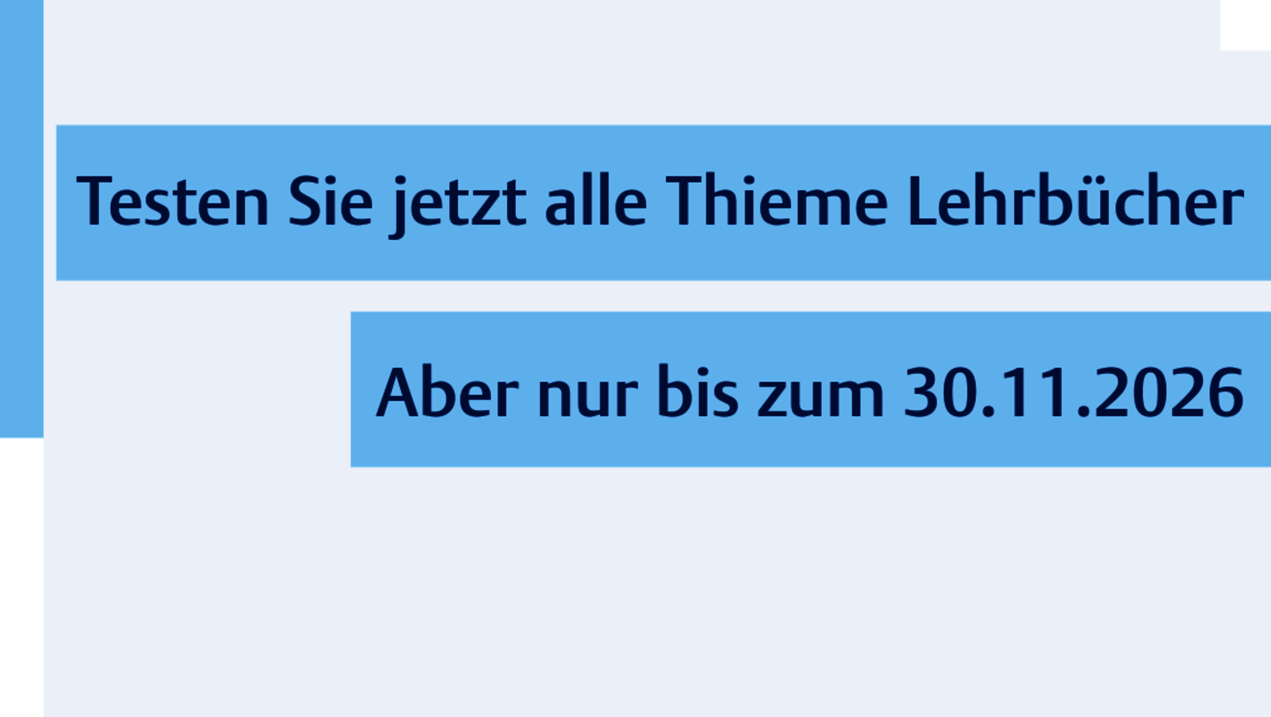 Plakat für eRef Lehrbücher der Plattform medizinisches Wissen mit Hinweis zum Testen aller Thieme Lehrbücher bis zum 30. November 2026.