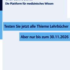 Plakat für eRef Lehrbücher der Plattform medizinisches Wissen mit Hinweis zum Testen aller Thieme Lehrbücher bis zum 30. November 2026.