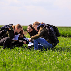 Studierende auf einem grünen Feld