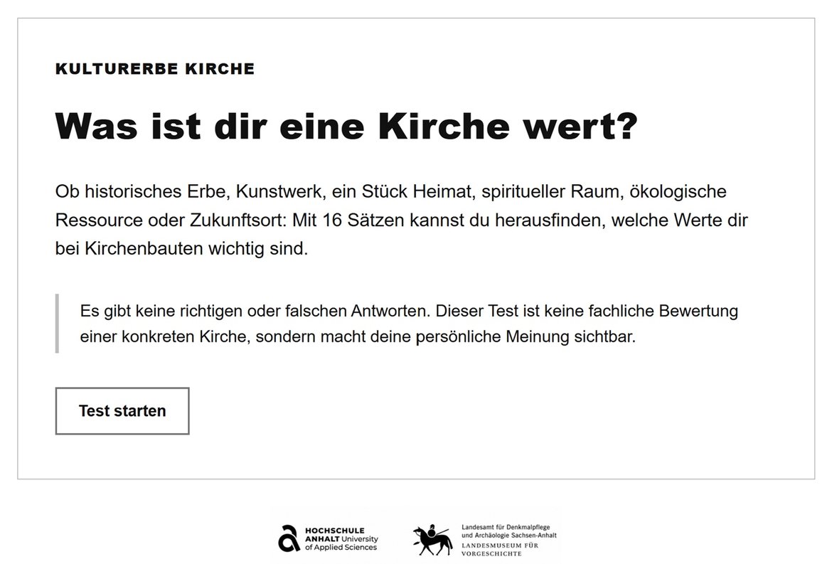 Ein Fragebogen der Initiative Kulturerbe Kirche mit der Überschrift „Was ist dir eine Kirche wert?“ Der Text lädt ein, persönliche Werte zu Kirchengebäuden zu reflektieren – etwa als historisches Erbe, Kunstwerk oder spiritueller Raum – durch 16 Aussagen. Es geht um individuelle Meinungen, nicht um fachliche Bewertungen.