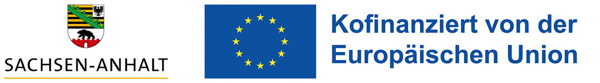 "Logo of Sachsen-Anhalt and the European Union. Text reads 'Kofinanziert von der Europäischen Union,' which translates to 'Co-financed by the European Union.'" (49 words)