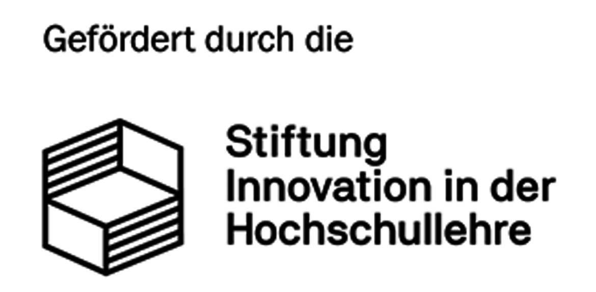 Logo der Stiftung Innovation in der Hochschullehre mit einem stilisierten, offenen Buch und dem Text „Gefördert durch die“.