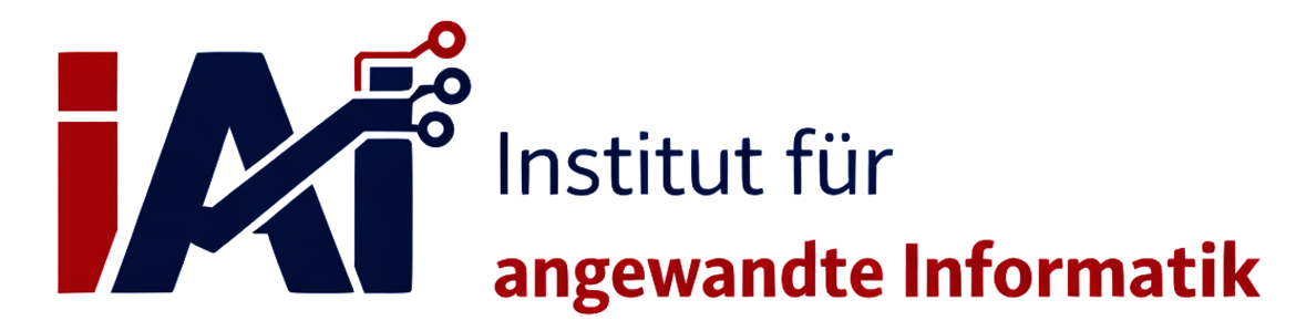 Logo des Instituts für angewandte Informatik mit dem Schriftzug „iAI“ in blau und rot sowie dem Begleittext „Institut für angewandte Informatik“.