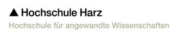 "Hochschule Harz - University of Applied Sciences. The logo features a black triangle followed by the name of the university in black text. Below it, the description 'Hochschule für angewandte Wissenschaften' is written in a lighter shade of gray."