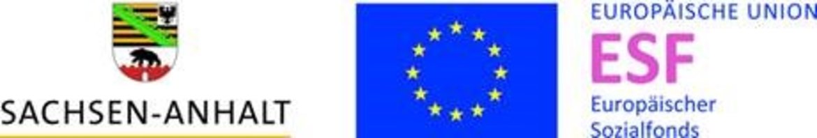 "Logo of Sachsen-Anhalt and the European Social Fund (ESF) of the European Union. The ESF logo features a circle of yellow stars on a blue background, symbolizing the EU's support for social and employment initiatives in Sachsen-Anhalt."