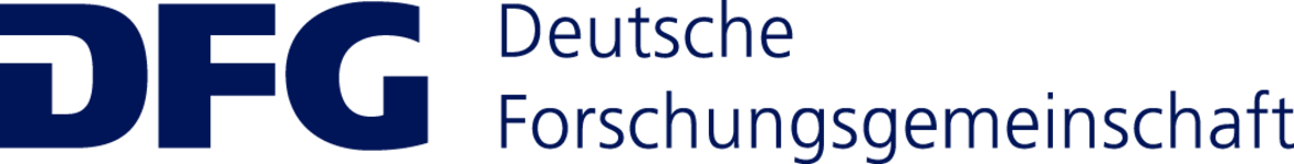 Logo der Deutschen Forschungsgemeinschaft mit den Buchstaben DFG in Blau und dem vollständigen Namen darunter in Schwarz und Blau.