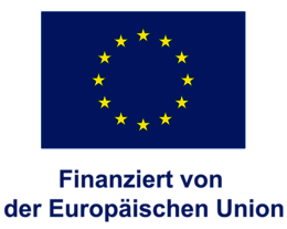 "Image displays the European Union flag with twelve yellow stars on a blue background. Below the flag, the text reads 'Finanziert von der Europäischen Union,' which translates to 'Funded by the European Union' in English."