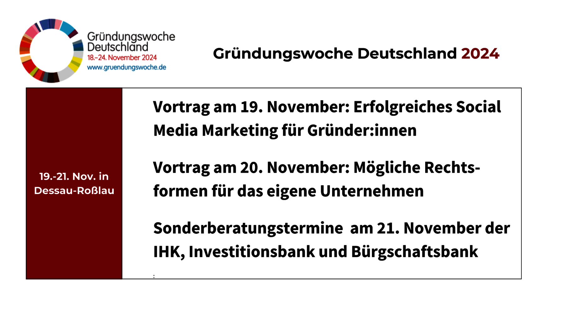 Veranstaltungen zur Gründungswoche 2024