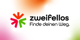 Logo mit einem stilisierten Stern aus drei farbigen Dreiecken in Rot, Grün und Blau, daneben steht der Schriftzug zweifellos in schwarzer Schrift. Darunter der Slogan Finde deinen Weg.