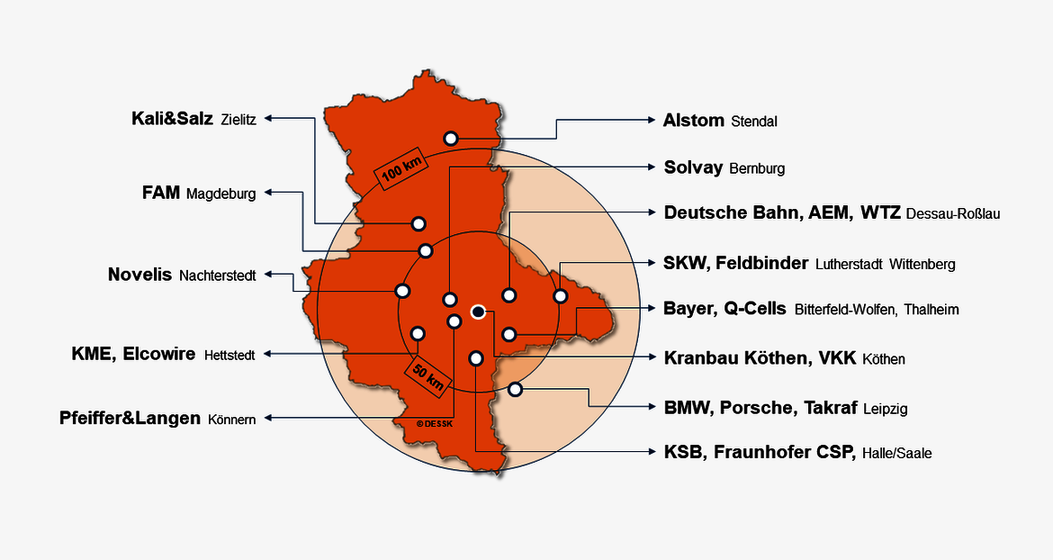 Sachsen-Anhalt-Karte mit Markierung der Kooperationspartner 