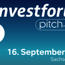 Ein Plakat für das Investforum Pitch Day am 16. September 2026 in Sachsen-Anhalt, das eine Investorenveranstaltung oder Gründermesse ankündigt.
