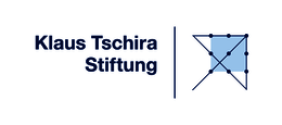 Logo der Klaus Tschira Stiftung mit dem Schriftzug „Klaus Tschira Stiftung“ und einem geometrischen Symbol aus zwei sich kreuzenden Dreiecken, die ein Quadrat bilden und mit schwarzen Punkten markiert sind.