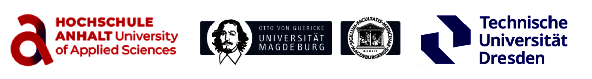 Hier ist eine alternative Beschreibung für sehbehinderte Nutzer:

„Logoleiste mit drei deutschen Hochschullogos: Hochschule Anhalt – University of Applied Sciences, Otto-von-Guericke-Universität Magdeburg und Technische Universität Dresden.“ (50 Wörter)