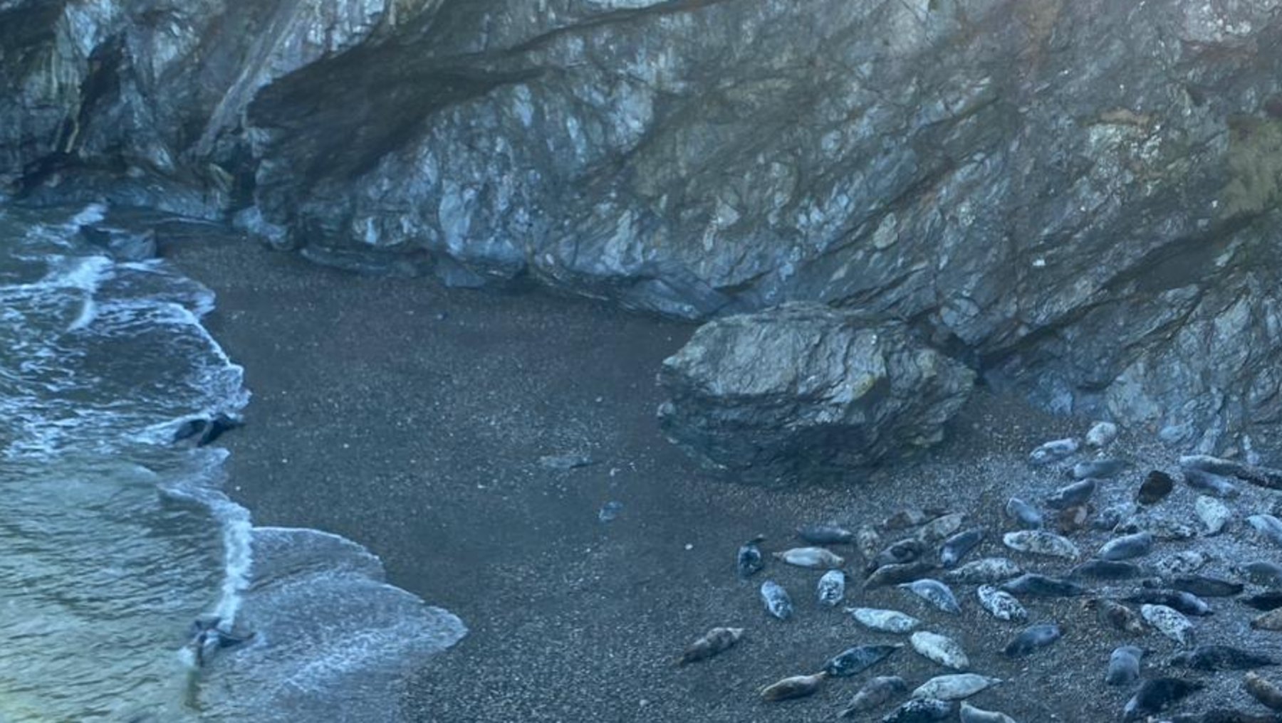 Sonnenlicht fällt in eine enge, felsige Schlucht mit klarem Wasser, das sich durch die Steine schlängelt. Ufernah liegen glatte Kiesel und Felsen, während im Hintergrund bewachsene Hänge sanft ansteigen.