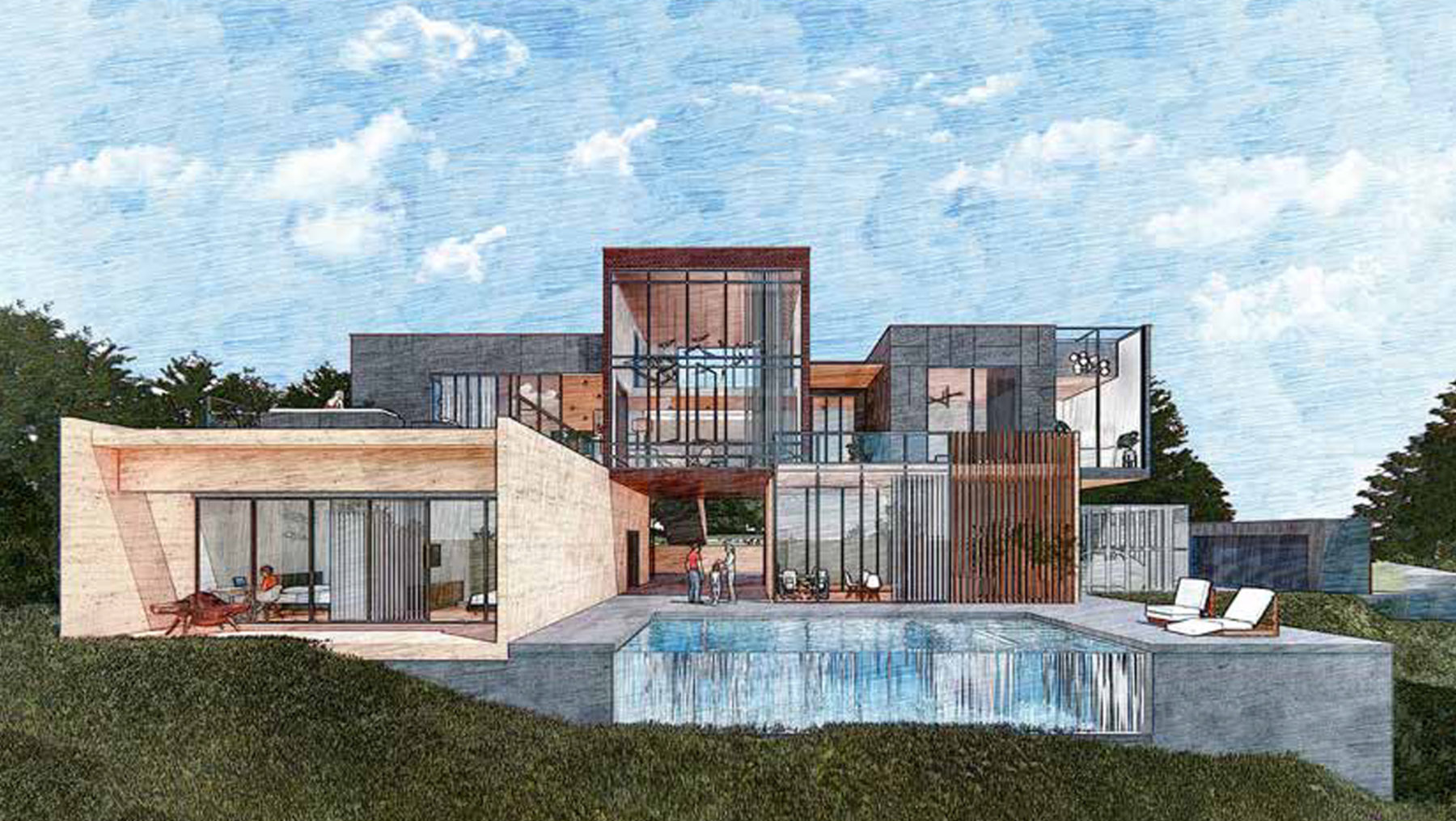 Pixel House - how extruded concrete - volumes forms a hillside