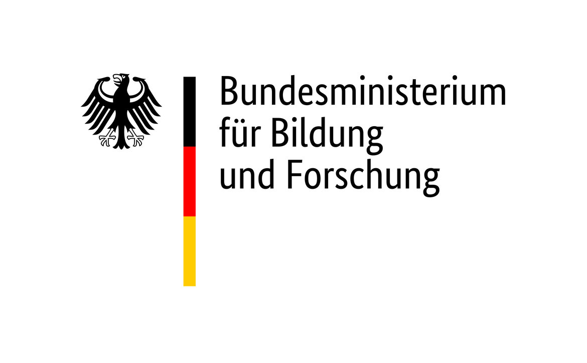 The image features the logo of the German Federal Ministry of Education and Research. It includes the ministry's name in German and a stylized vertical stripe with the colors black, red, and yellow, alongside a black and white eagle emblem.