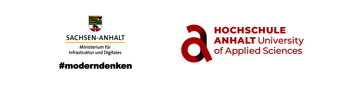 Logo des Ministeriums für Infrastruktur und Digitales Sachsen-Anhalt neben dem Logo der Hochschule Anhalt – University of Applied Sciences mit dem Hashtag #moderndenken.