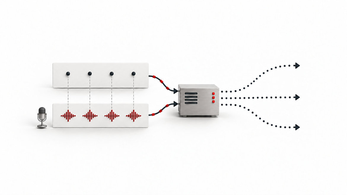 GPS history, audio signals and time context contribute to several possible future routes.