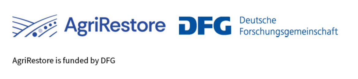 Das Logo zeigt die Zusammenarbeit zwischen AgriRestore und der Deutschen Forschungsgemeinschaft (DFG). AgriRestore wird von der DFG gefördert.