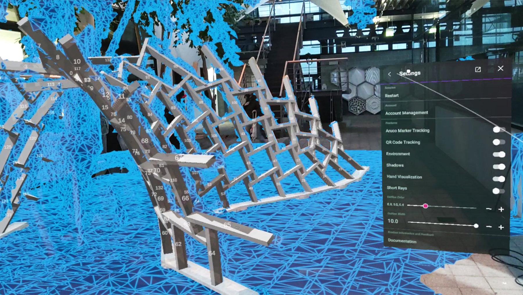 Aufbau Pavillon über Augmented Reality