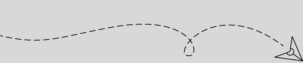Gebogene, gestrichelte Linie mit einem kleinen, nach unten geöffneten Bogen in der Mitte, die in eine stilisierte, dreieckige Spitze mit einem Punkt am Ende übergeht.