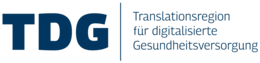 "TDG - Translationsregion für digitalisierte Gesundheitsversorgung. Das Logo zeigt den Namen TDG und den Zusatztitel in deutscher Sprache, der sich mit der Digitalisierung im Gesundheitswesen beschäftigt."